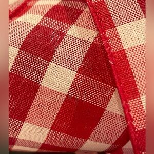 2.5" Wired GINGHAM Ribbon 2-Tone RED Beige Buffalo plaid gingham check!